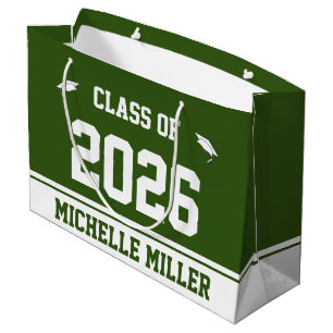 Class of 2025 and Name on Forest Green and White Large Gift Bag