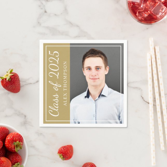 Class of 2025 Antique Gold Graduation Party Photo Napkin (Insitu)