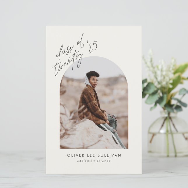 Class of 2025 Beige Arch Graduation Invitation (Standing Front)