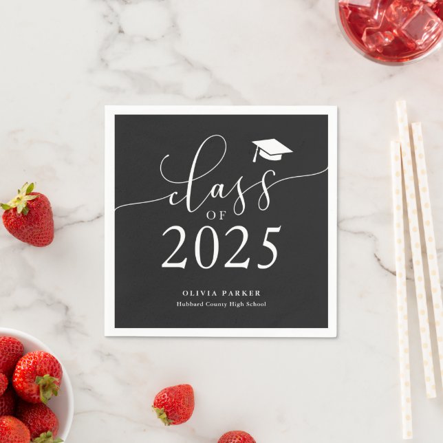 Class of 2025 Black Graduation Party Napkin (Insitu)