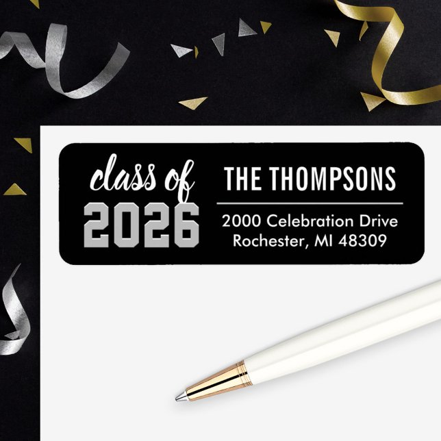 Class of 2025 Black Grey Graduation Return Address (Creator Uploaded)