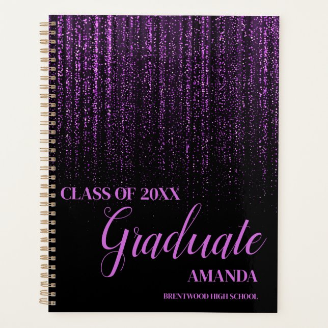 Class Of 2025 Black Purple Glitter Graduation Gift Planner (Front)