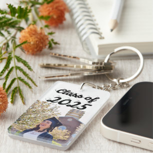 Class of 2025 black script graduation photo  key ring