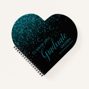 Class Of 2025 Black Teal Glitter Graduation Gift Notebook