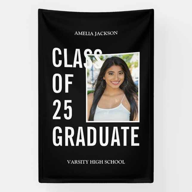 Class Of 2025 Black White Photo Graduation Banner (Creator Uploaded)