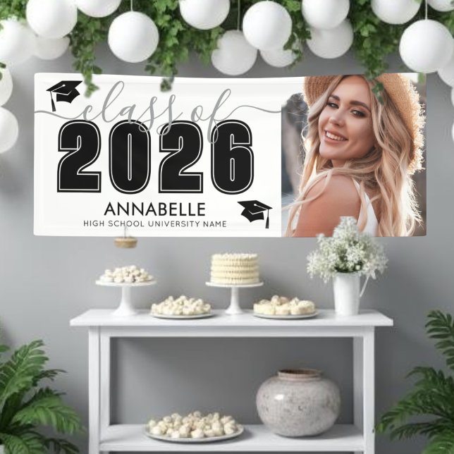 Class Of 2025 Black White Photo Graduation Party Banner (Class Of 2025 Black White Photo Graduation Party Banner )
