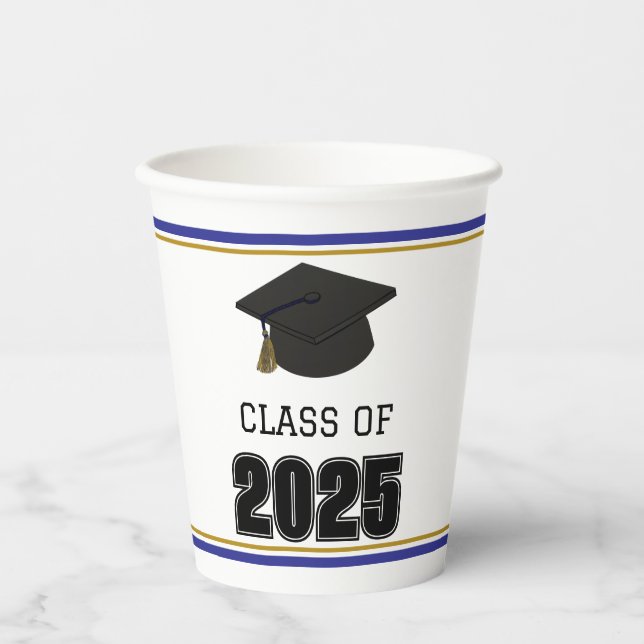 Class of 2025 Blue and Gold Paper Cups (Front)