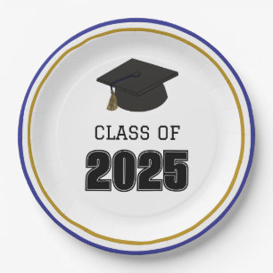 Class of 2025 Blue and Gold Paper Plate