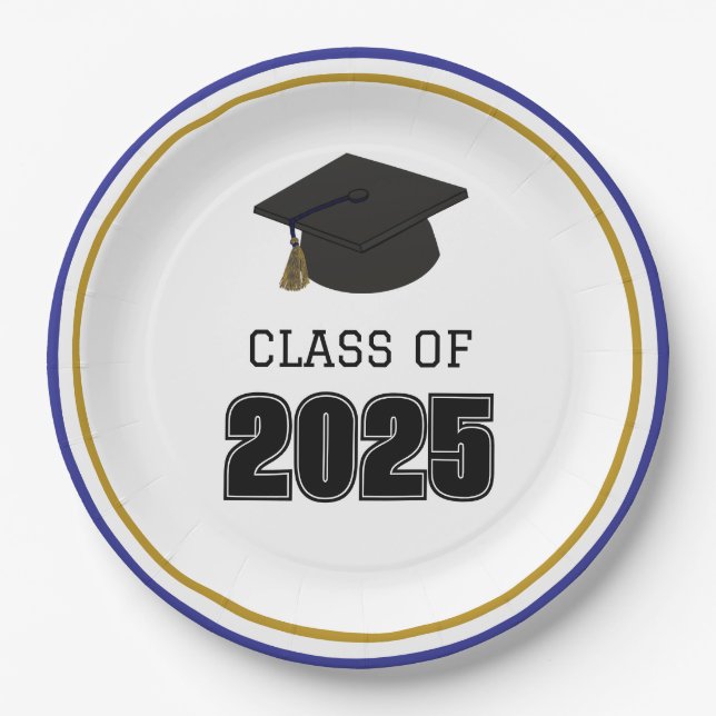 Class of 2025 Blue and Gold Paper Plate (Front)