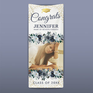 Class of 2025 Blue Floral Graduation Door Banner