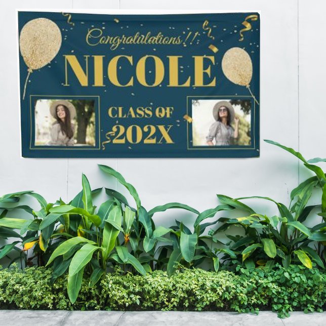 Class Of 2025 Blue Gold Balloon Photo Graduation Banner (Class Of 2024 Blue Gold Balloon Photo Graduation Banner)