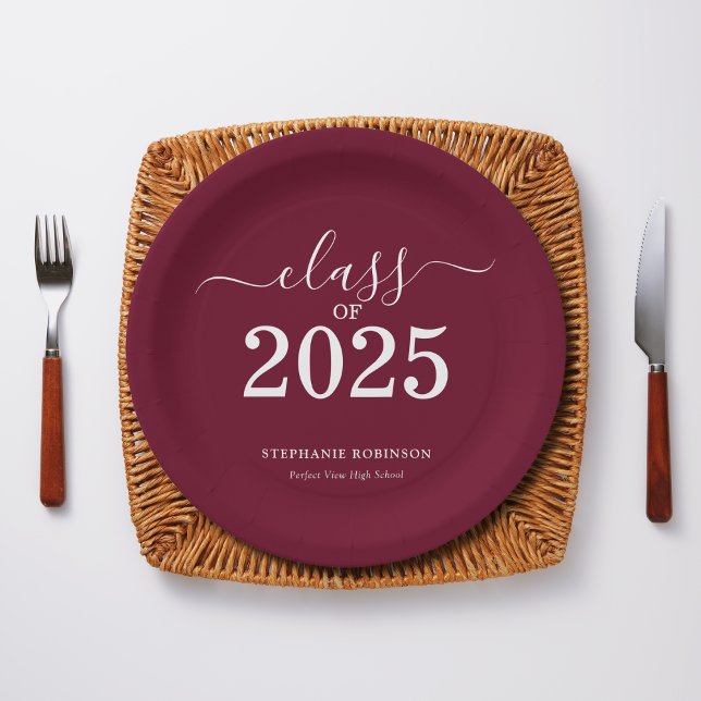 Class of 2025 Burgundy Graduation Party Paper Plate (Creator Uploaded)