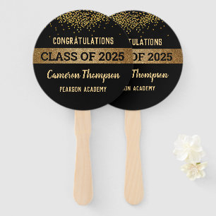 Class of 2025 Congratulations Graduate Gold Black Hand Fan