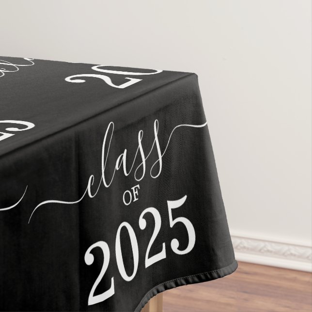 Class of 2025 Elegant Black and White Tablecloth (In Situ)