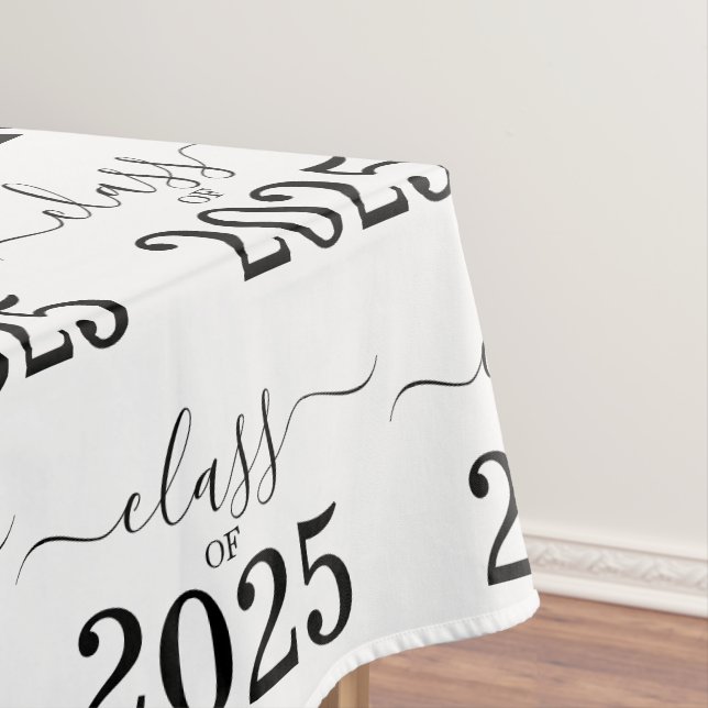 Class of 2025 Elegant Black and White Tablecloth (In Situ)