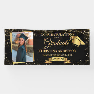 Class of 2025 Elegant Black Gold Graduation Photo Banner