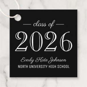 Class of 2025 Elegant Black White Graduation Party Favour Tags
