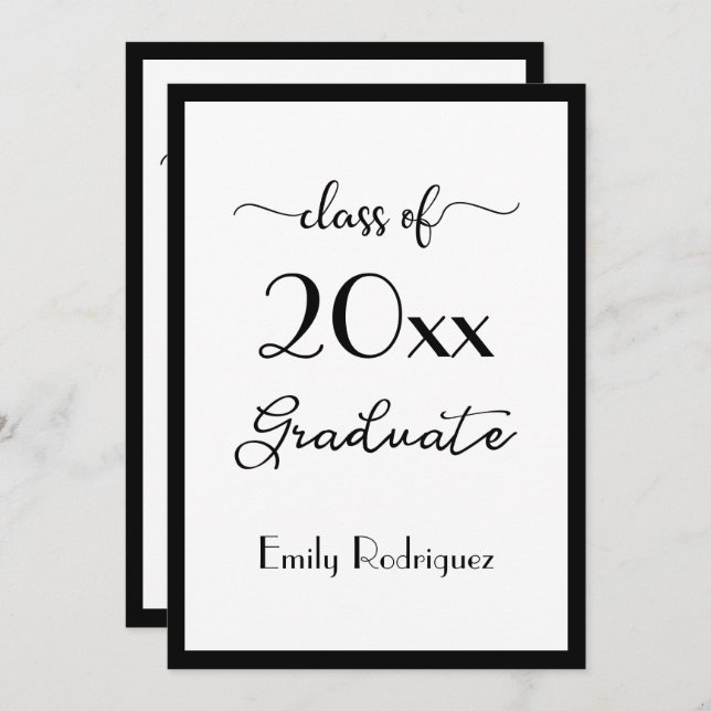 Class Of 2025 Elegant Black White Graduation Party Invitation (Front/Back)