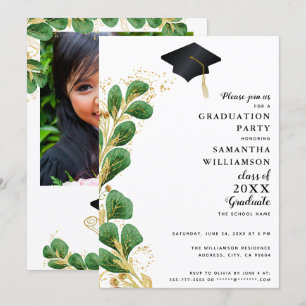Class of 2025 Elegant Greenery Photo Graduation Invitation