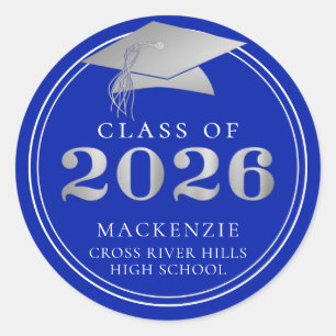 Class of 2025 Elegant Royal Silver Personalised Classic Round Sticker