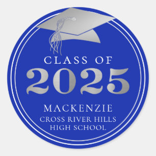 Class of 2025 Elegant Royal Silver Personalised Classic Round Sticker