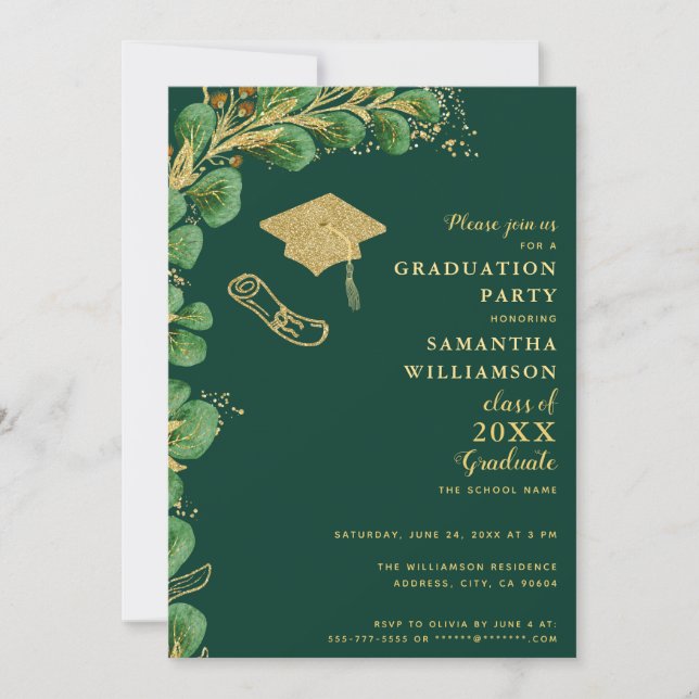 Class of 2025 Emerald Green and Gold Graduation Invitation (Front)