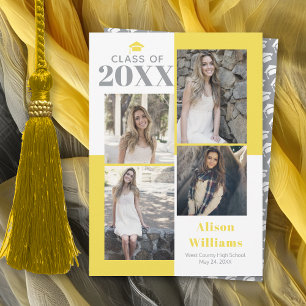 Class of 2025 four photos grey yellow graduation announcement