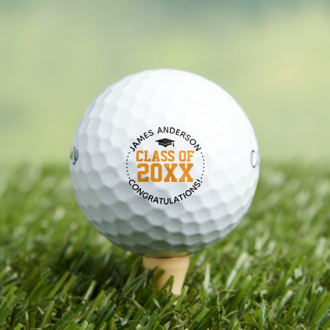 Class of 2025 Fun & Stylish Orange Graduation Gift Golf Balls (Insitu Tee)