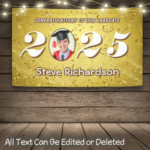 Class of 2025 Gold Confetti Glitters Custom Photo Banner