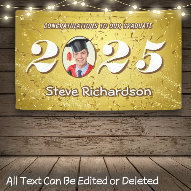 Class of 2025 Gold Confetti Glitters Custom Photo Banner (Creator Uploaded)