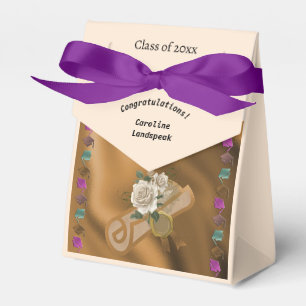Class of 2025, Gold Foil Diploma, White Roses Favour Box