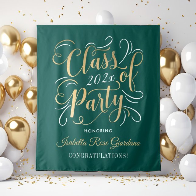 Class of 2025 Gold Green Custom Graduation Party Tapestry (Creator Uploaded)