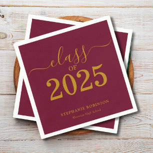 Class of 2025 Gold Maroon Graduation Party Napkin