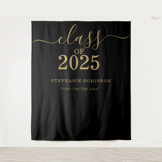 Class of 2025 Gold Script Graduation Backdrop Prop Tapestry (Front)