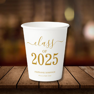 Class of 2025 Gold Script Graduation Paper Cups