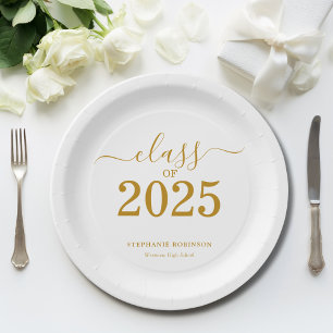 Class of 2025 Gold Script Graduation   Paper Plate