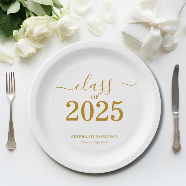 Class of 2025 Gold Script Graduation   Paper Plate (Creator Uploaded)