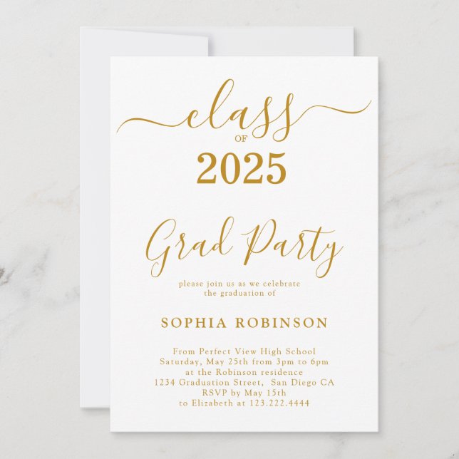 Class of 2025 Gold Script Graduation Party Invitation (Front)