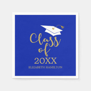 Class of 2025 Grad Cap Gold Glitter Calligraphy Napkin