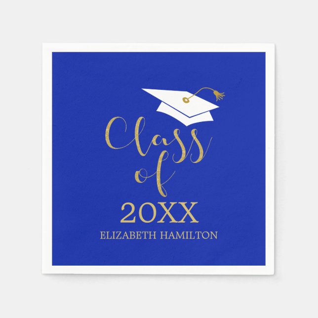 Class of 2025 Grad Cap Gold Glitter Calligraphy Napkin (Front)