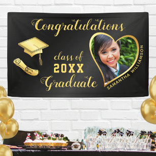 Class of 2025 Grad Photo Black and Gold Graduation Banner