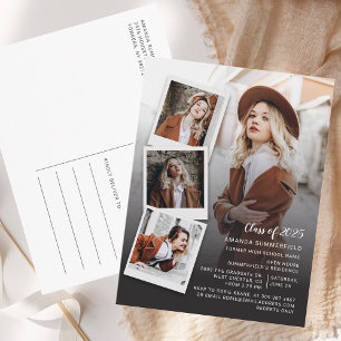 Class of 2025 Grad Photo Collage Script Graduation Invitation Postcard