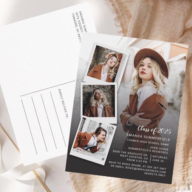 Class of 2025 Grad Photo Collage Script Graduation Invitation Postcard (Class of 2025 Grad Photo Collage Script Graduation Invitation Postcard)