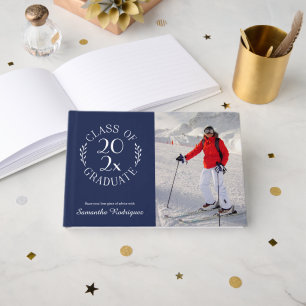 Class of 2025 Grad Photo Navy Pattern Graduation Guest Book