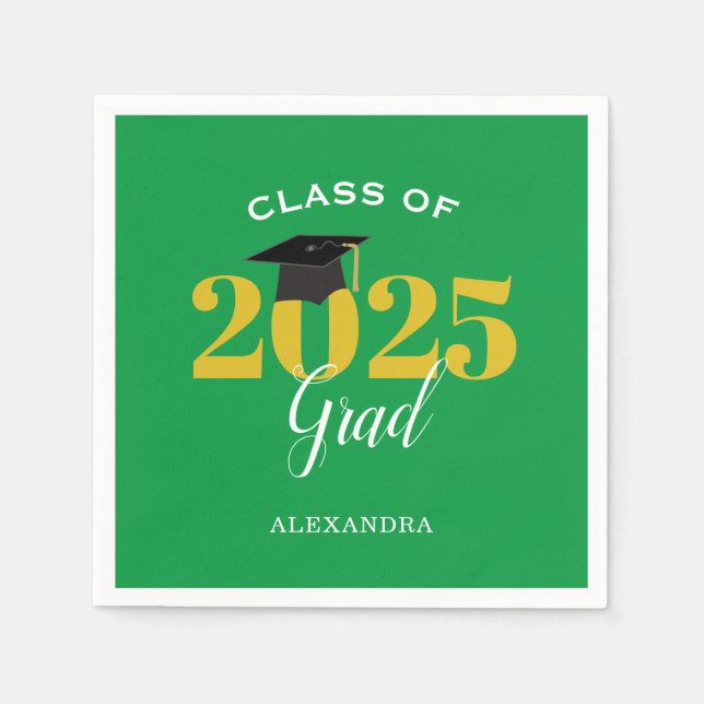 Class of 2025 Grad Simple Green and Gold Napkin (Front)