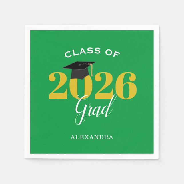 Class of 2025 Grad Simple Green and Gold Napkin (Front)