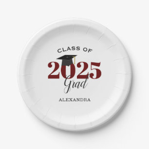 Class of 2025 Grad Simple Maroon and Black Paper Plate