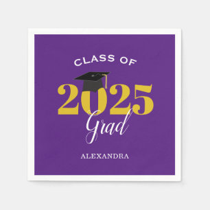 Class of 2025 Grad Simple Purple and Gold Napkin