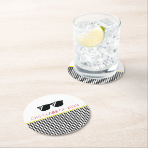 CLASS OF 2025 Grad Sunglasses Cool School Colours  Round Paper Coaster
