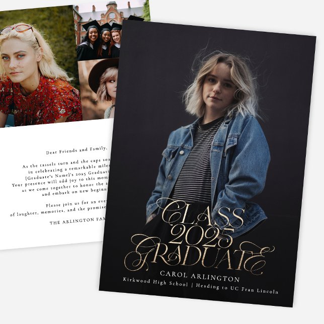 CLASS OF 2025 GRADUATE gold script graduation Announcement (Creator Uploaded)